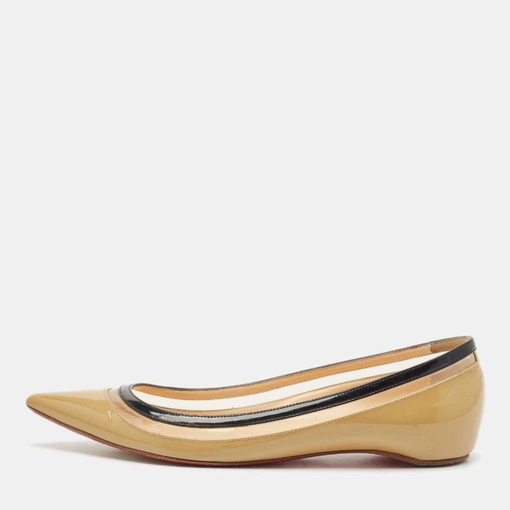 luxury-women-christian-louboutin-used-shoes-p1144169-003 Christian Louboutin Beige/Black Patent Leather and PVC Paulina Ballet Flats Size 36.5