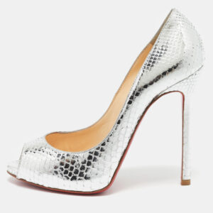 Christian Louboutin Silver Python Flo Peep Toe Pumps Size 37