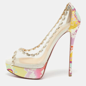 christian louboutin multicolor leather and pvc fictoire peep toe pumps size 39
