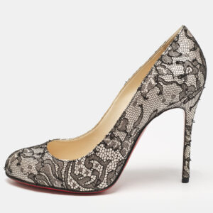 Christian Louboutin Black/Pink Lace and Satin Fifi Pumps Size 35.5