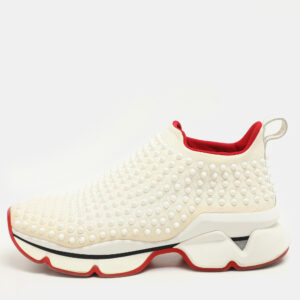 Christian Louboutin White Neoprene Spike Sock Slip On Platform Sneakers Size 39.5