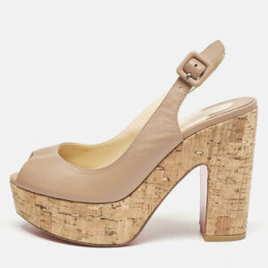 christian louboutin beige leather dona anna platform sandals size 36