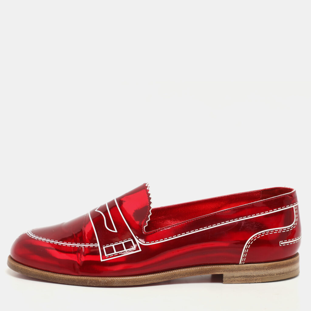 Christian Louboutin Red Patent Leather Mocalaureat Loafers Size 36.5