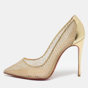 Christian Louboutin Gold Mesh and Patent Leather Follies Resille Pumps Size 36.5