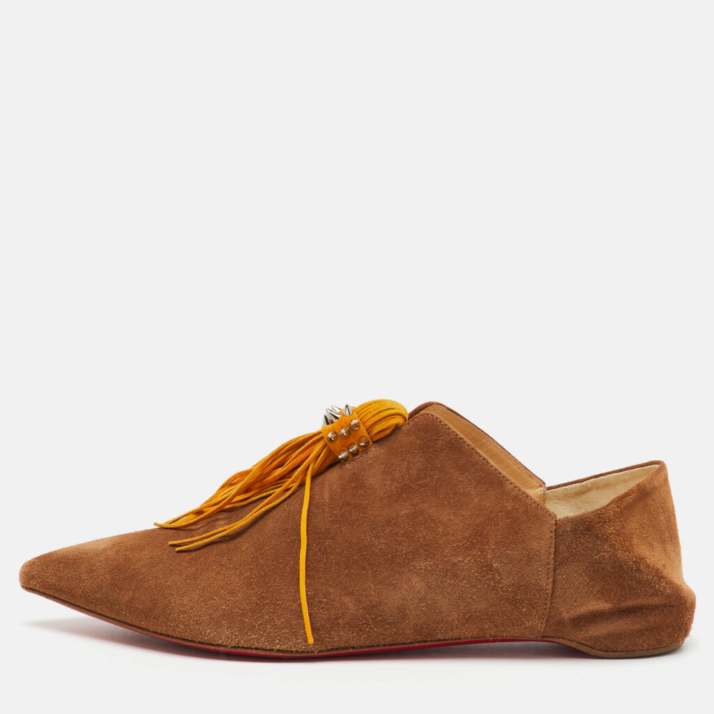 luxury-women-christian-louboutin-used-shoes-p1146533-010 Christian Louboutin Brown/Yellow Suede Pointed Toe New Medinana Tassel Flats Size 37
