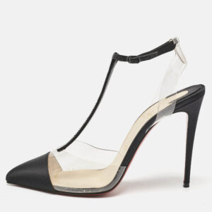 Christian Louboutin Black Satin and PVC Crystal Embellished Nosy Pumps Size 39