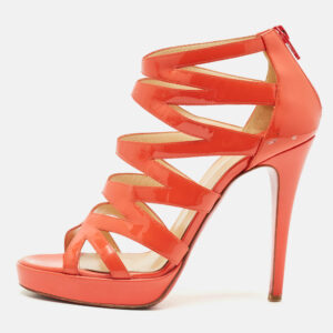 Christian Louboutin Orange Patent Leather Fernando Platform Sandals Size 38