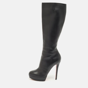 Christian Louboutin Black Leather Bianca Platform Knee Length Boots Size 39