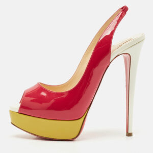Christian Louboutin Multicolor Patent Leather Lady Peep Toe Platform Slingback Pumps Size 37