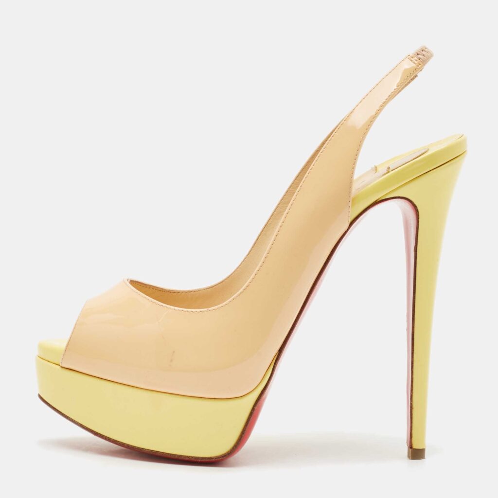 Christian Louboutin Multicolor Patent Leather Lady Peep Slingback Pumps Size 37