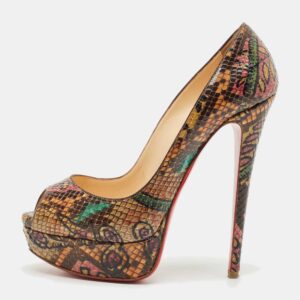 christian louboutin multicolor python leather lady peep toe platform pumps size 37