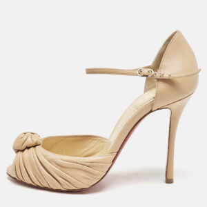 Christian Louboutin Beige Leather Marchavekel Peep Toe Pumps Size 37.5