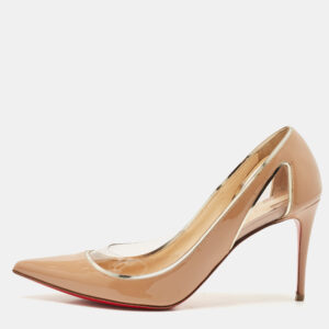 Christian Louboutin Beige Patent Leather and PVC Cosmo 554 Pumps Size 38.5