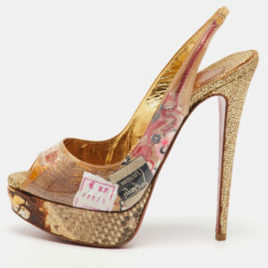 christian louboutin multicolor pvc and python eco trash peep toe platform slingback sandals size 38