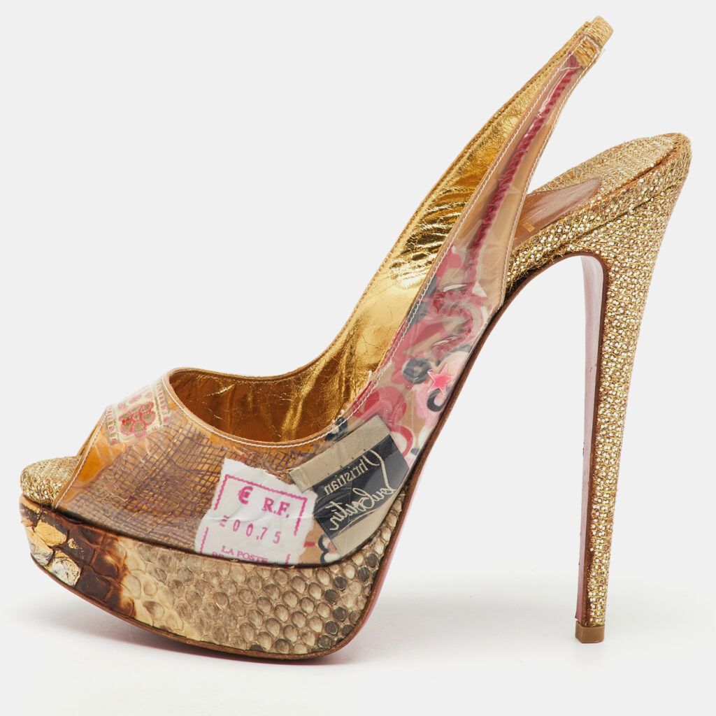 luxury-women-christian-louboutin-used-shoes-p1149629-009.jpg Christian Louboutin Multicolor PVC and Python Eco Trash Peep Toe Platform Slingback Sandals Size 38