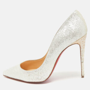 Christian Louboutin White Glitter Givre Pigalle Follies Pumps Size 38