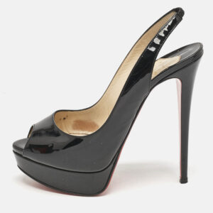 Christian Louboutin Black Patent Leather Lady Peep Sling Pumps Size 39.5