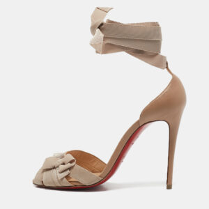 Christian Louboutin Beige Grosgrain and Leather Christeriva Sandals Size 36.5