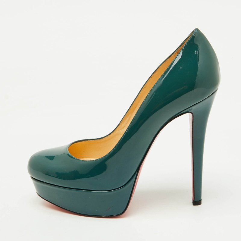luxury-women-christian-louboutin-used-shoes-p1152765-1747284551-009 Christian Louboutin Dark Teal Green Patent Leather Bianca Platform Pumps Size 35