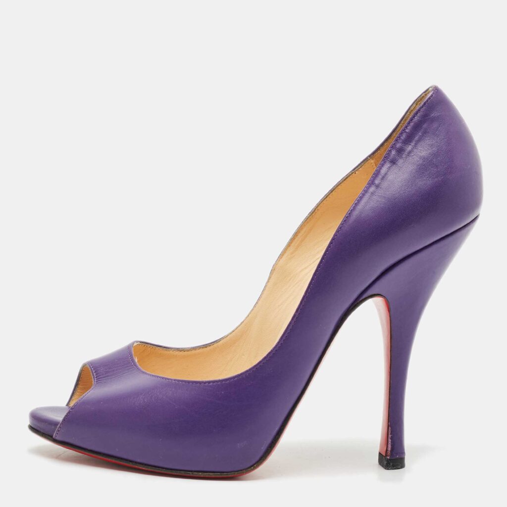 luxury-women-christian-louboutin-used-shoes-p1152789-003 Christian Louboutin Purple Leather Flo Peep Toe Pumps Size 37.5