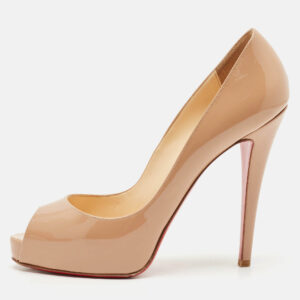 Christian Louboutin Beige Patent Leather Very Prive Peep Toe Pumps Size 39