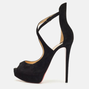 Christian Louboutin Black Suede Marlenalta Platform Sandals Size 41