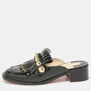 Christian Louboutin Black Patent Leather Octavian Mules Sandals Size 38