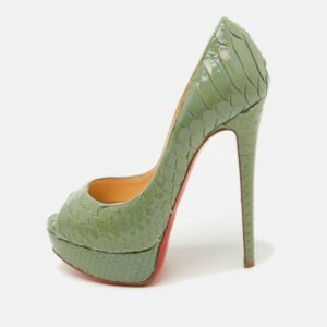 Christian Louboutin Sage Green Python Lady Peep Toe Platform Pumps Size 35