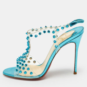 Christian Louboutin Turquoise Spiked PVC J-Lissimo T Strap Sandals Size 37