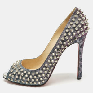 Christian Louboutin Multicolor Metallic Lurex Fabric Yolanda Spikes Peep Toe Pumps Size 38.5