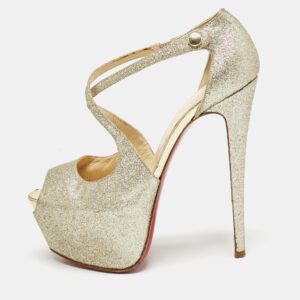 Christian Louboutin Gold Glitter Exagona Platform Sandals Size 38.5