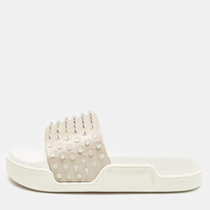 Christian Louboutin White Leather Pool Fun Flat Slides Size 37