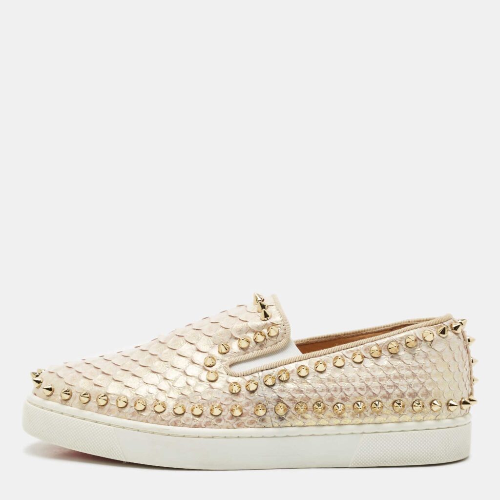 luxury-women-christian-louboutin-used-shoes-p1155753-003 Christian Louboutin Metallic Snakeskin Pik Boat Slip On Sneakers Size 36.5