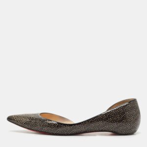 Christian Louboutin Black/Beige Lasercut Patent Leather and Suede D'Orsay Ballet Flats Size 38