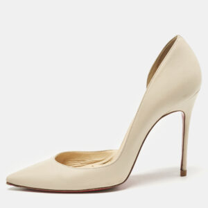 Christian Louboutin Cream Leather Iriza Pointed Toe D'orsay Pumps Size 39.5