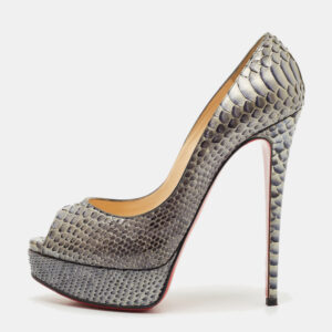 Christian Louboutin Grey/Blue Python Lady Peep Toe Pumps Size 38.5