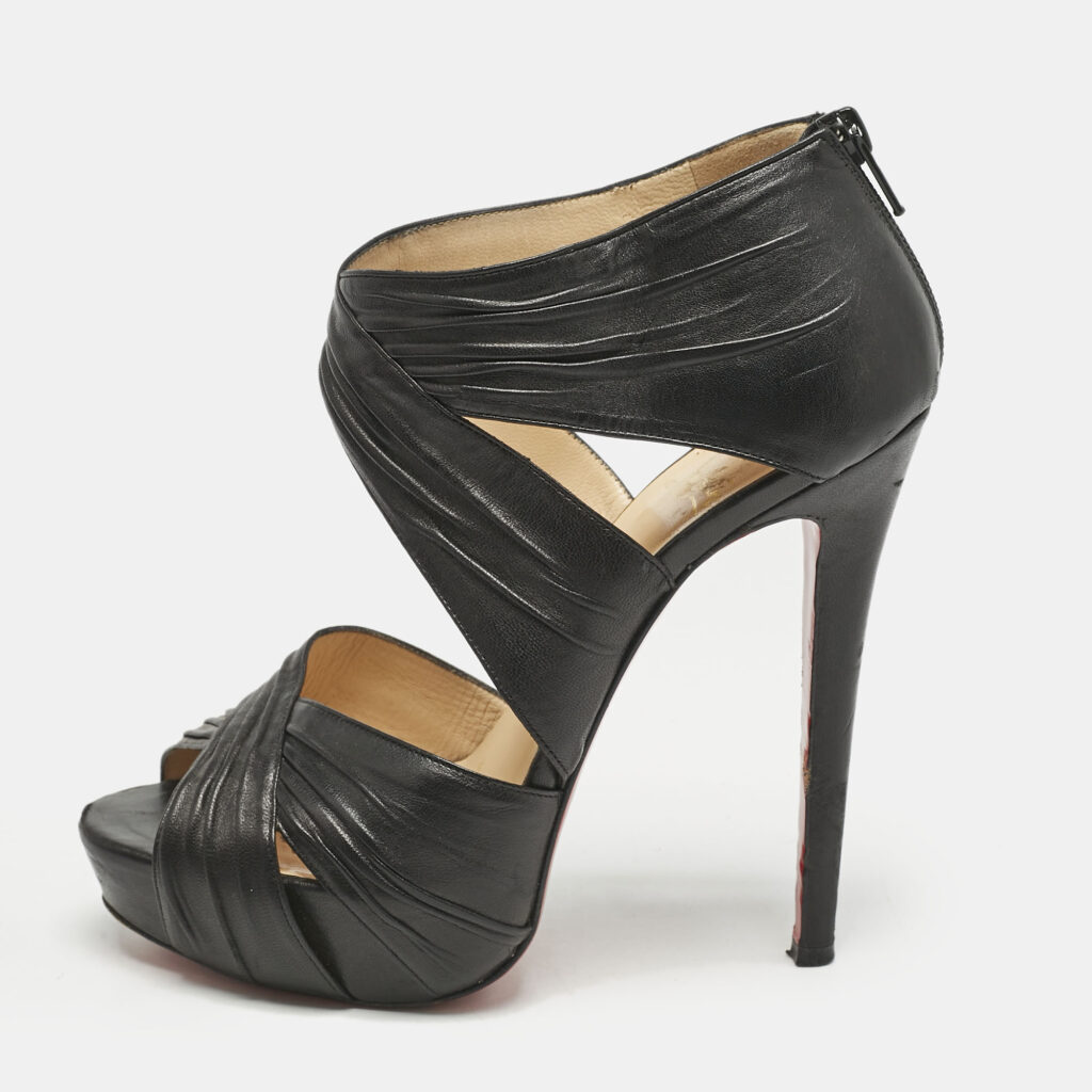 luxury-women-christian-louboutin-used-shoes-p1156881-003 Christian Louboutin Black Pleated Leather Kashou Ankle-Strap Sandals Size 38