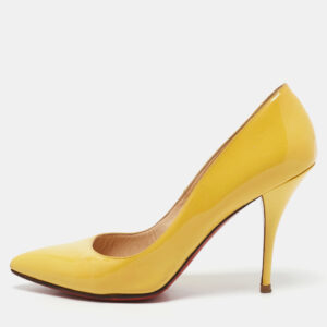 Christian Louboutin Yellow Patent Leather Pigalle Pointed Toe Pumps Size 38.5