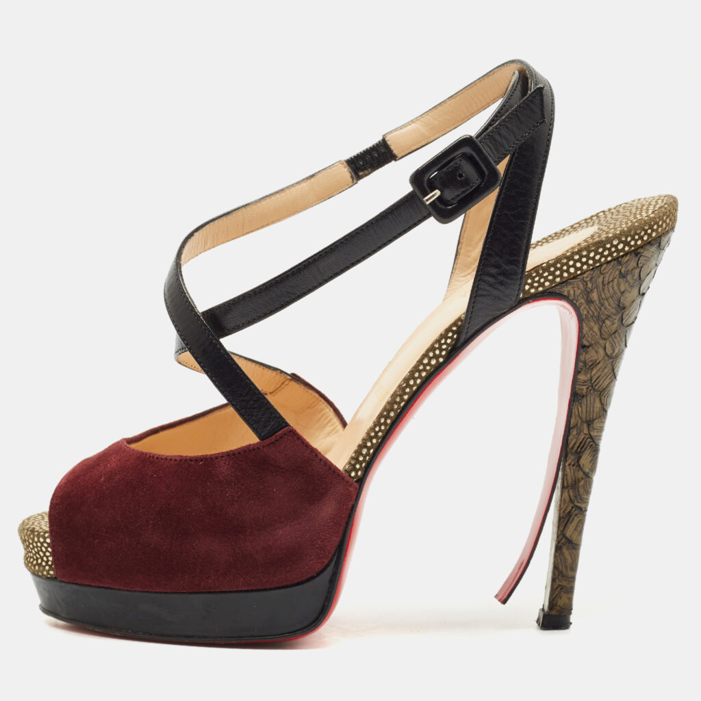 luxury-women-christian-louboutin-used-shoes-p1157945-001 Christian Louboutin Multicolor Leather and Python Cross Minetta Platform Sandals Size 37.5