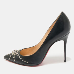Christian Louboutin Black Leather Door Knock Studded Pumps Size 38
