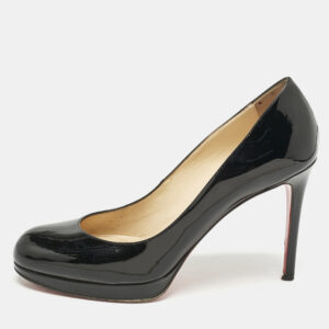 Christian Louboutin Black Patent Leather Simple Round Toe Pumps Size 38