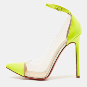 Christian Louboutin Neon Green Patent Leather and PVC Un Bout Rond Pumps Size 38.5