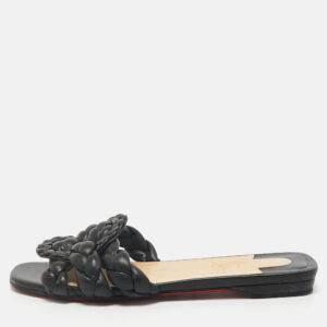 Christian Louboutin Black Woven Leather Marmella  Flat Slides Size 36