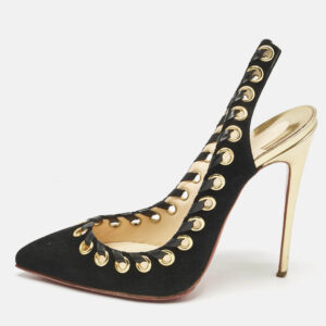Christian Louboutin Black Leather and Suede Ostri Pumps Size 38.5