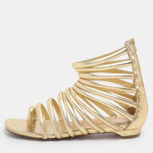 Christian Louboutin Gold Leather Catchetta Gladiator Sandals Size 36.5