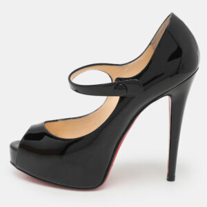 Christian Louboutin Black Patent Leather Jane Vendome Platform Pumps Size 36