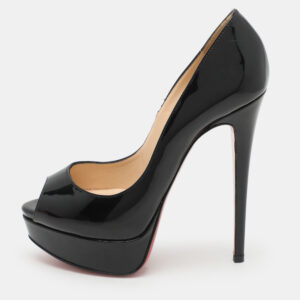 Christian Louboutin Black Patent Leather Lady Peep Platform Pumps Size 35.5