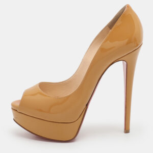 Christian Louboutin Mustard Patent Leather Lady Peep Platform Pumps Size 35.5
