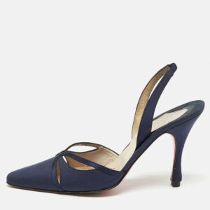 Christian Louboutin Navy Blue Fabric Pointed Toe Slingback Sandals Size 38