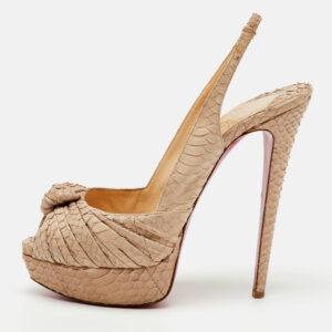 Christian Louboutin Beige Python Jenny Knotted Peep Toe Slingback Platform Pumps Size 40